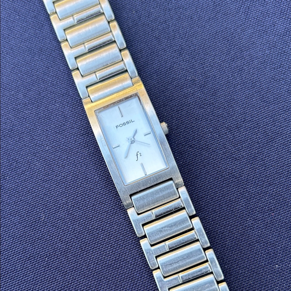 Fossil Silver Rectangular Watch with Pearl face